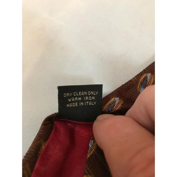 Ermenegildo Zegna Brown Abstract Circular Geometric 100% Silk Classic Neck Tie - Picture 6 of 6